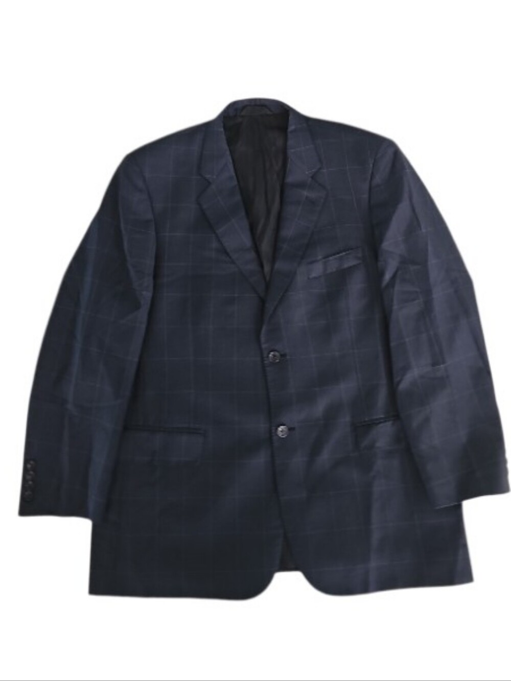 Baroni Super 150's Wool Sport Coat Men 46R Navy Windowpane Luxury Modern  Blazer
